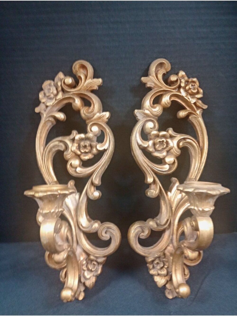 Vintage Retro Mid Century Hollywood Regency Homeco Syroco Ornate Pair of  Wall S